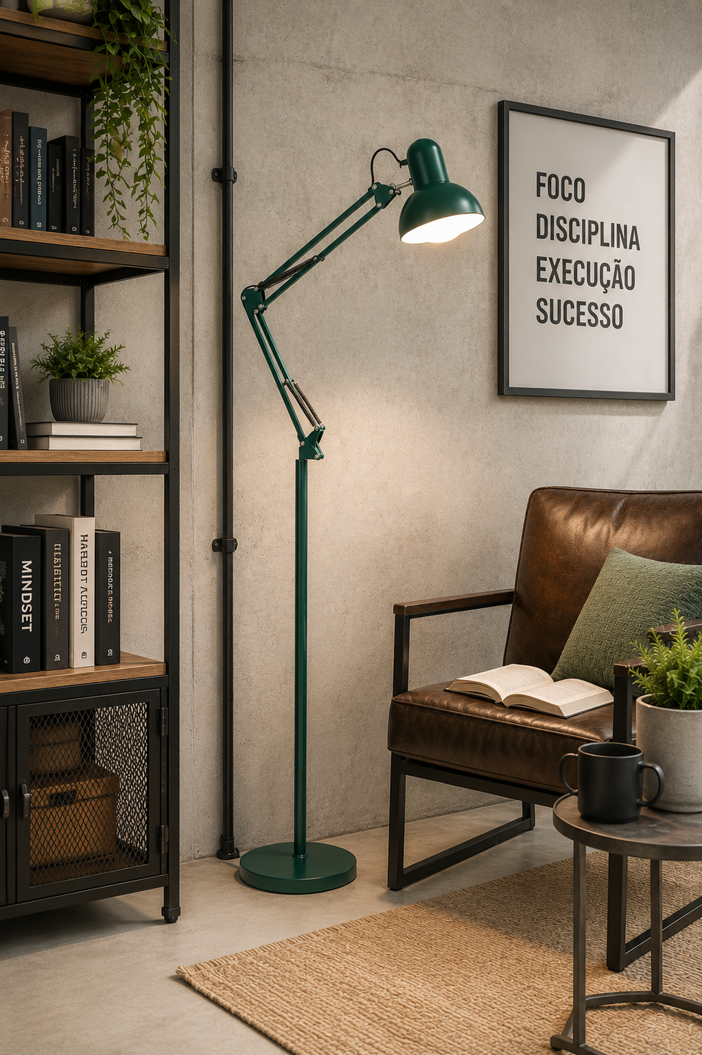 Coluna Leitura Office Lamp Articulada Verde